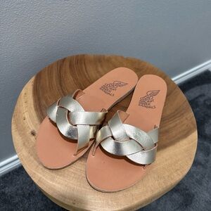 Ancient Greek Sandals Gold Metallic Slide Sandals sz39